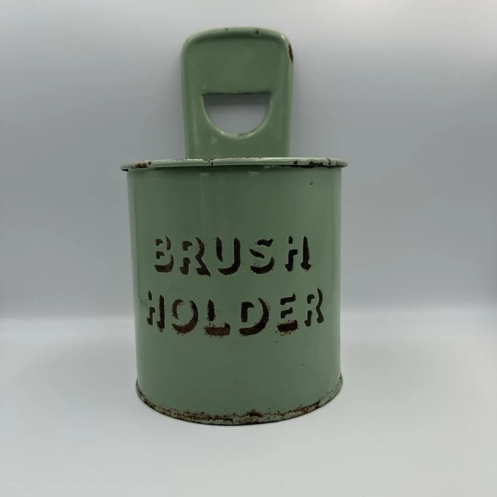 Vintage‎ Green Enamel Ware Hanging Brush Holder
